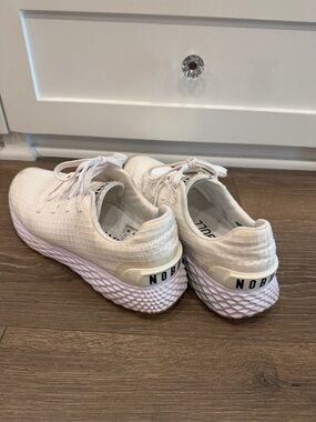 NOBULL White Knit Trainers with Pale Pink Midsole